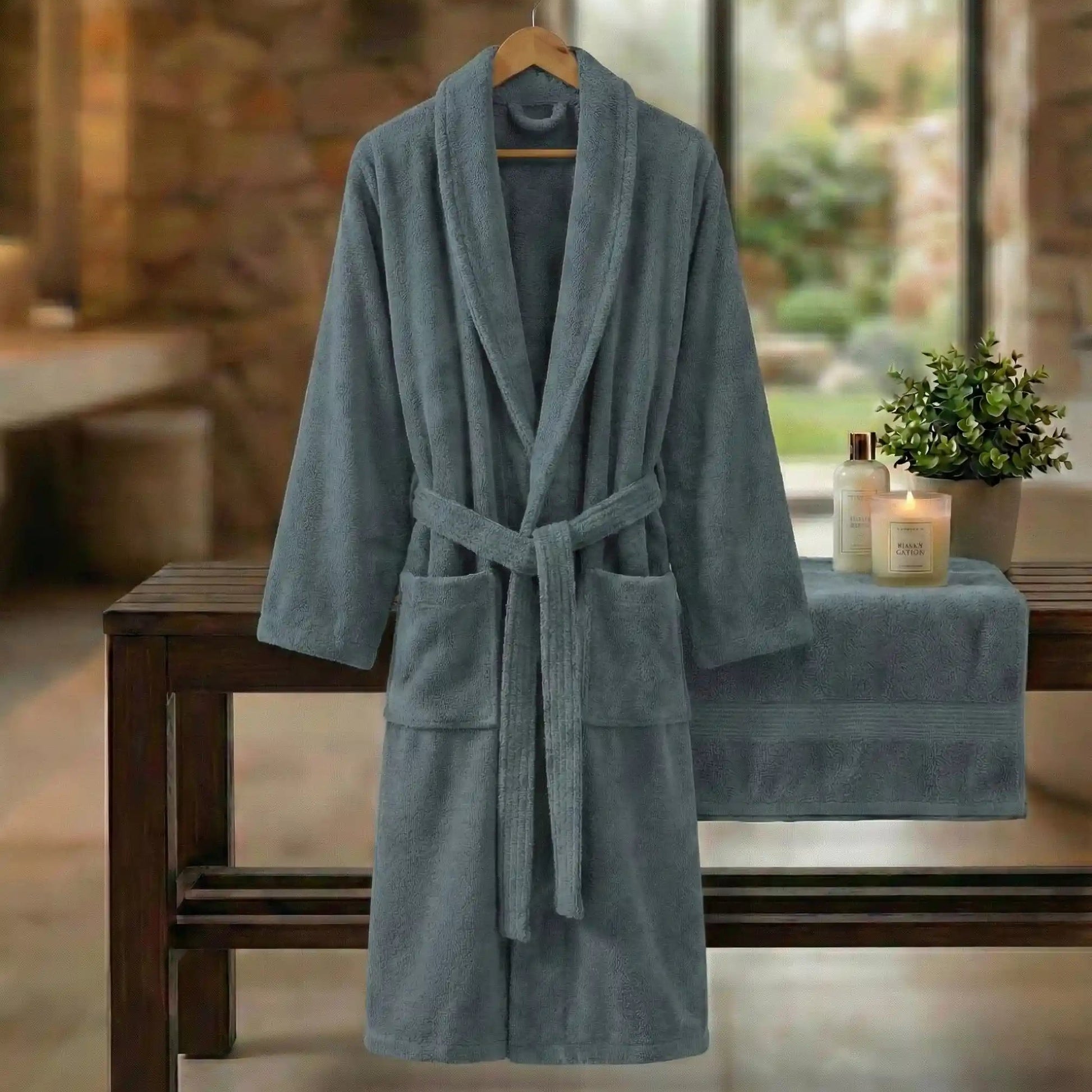 HALAT DE BAIE VELUR 100% BUMBAC – XXL (GRI)