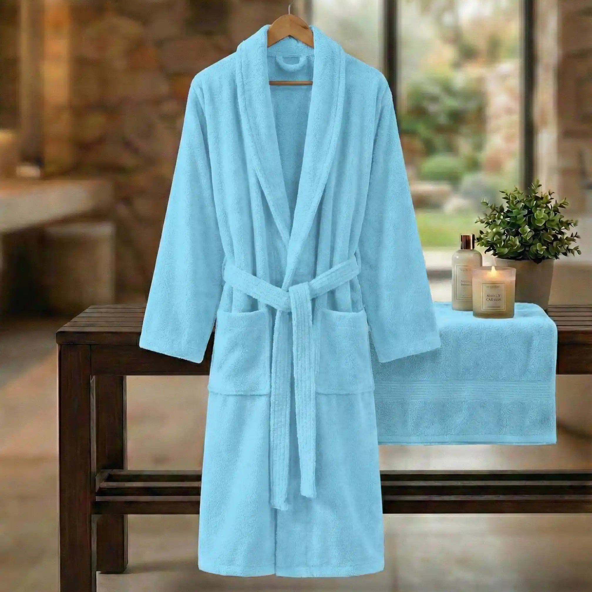 HALAT DE BAIE VELUR 100% BUMBAC (BLEU)