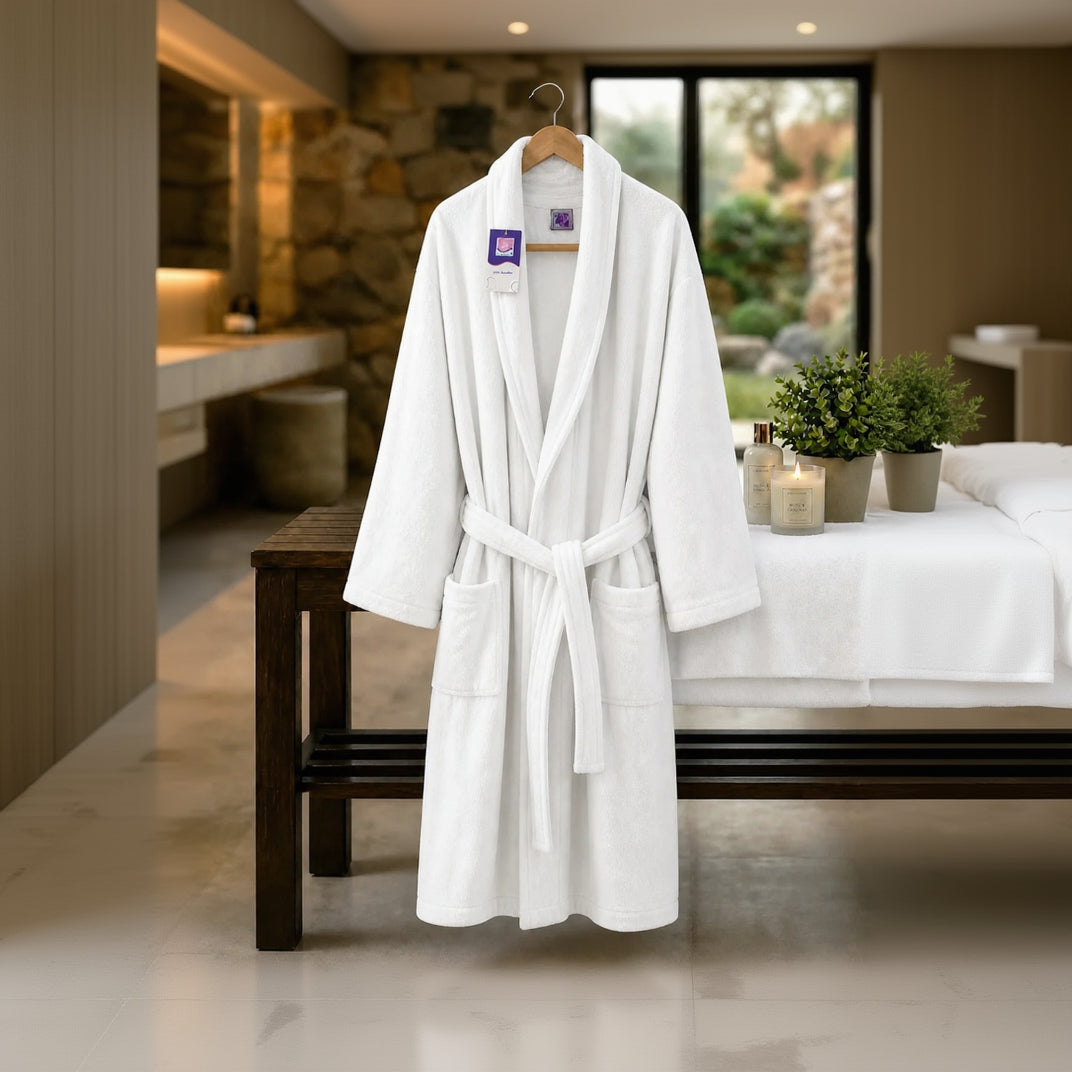 HALAT DE BAIE VELUR 100% BUMBAC (Alpine White)